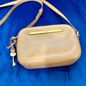 Fossil Cognac Pebbled Leather Crossbody with Key Charm